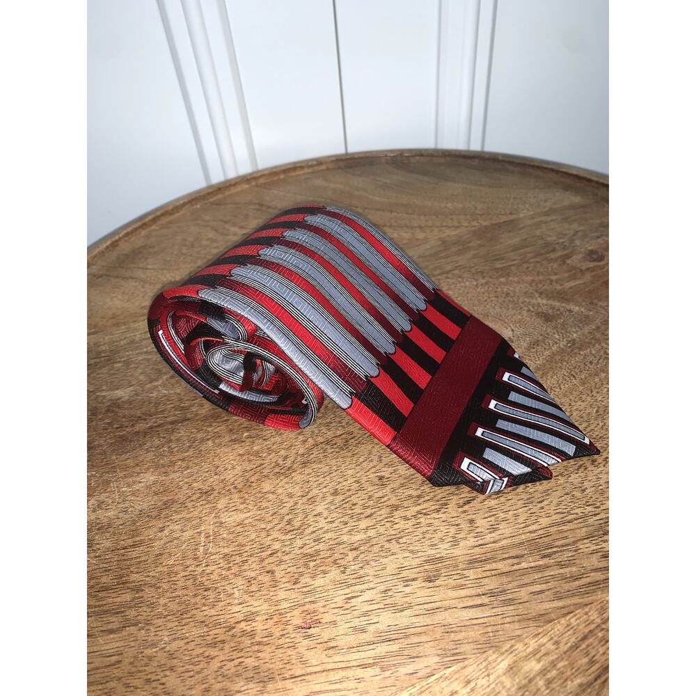 Fratello Men's Handmade Striped Necktie Red‎ & Gray Designer Tie
